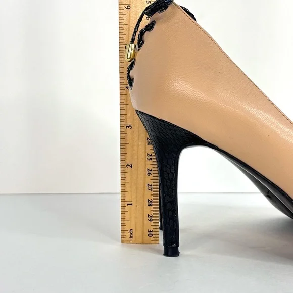 Levity Leather Black & Tan JALONE Pointed Toe Bow Heel 3.5” Pumps Coquette 8M - Picture 4 of 11